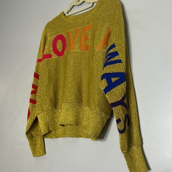 RACHEL ROY Gold Stretch Metallic Ribbed Graphic Long Sleeve Crew Neck Sweater Md - Picture 5 of 9